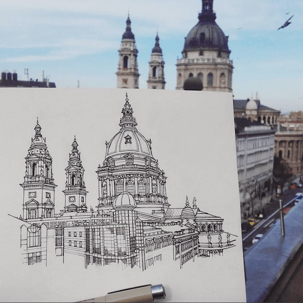 Urban sketch in Budapest