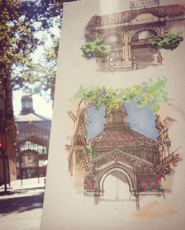 Urban sketch in Barcelona