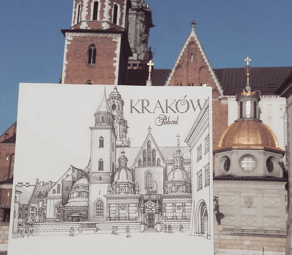 Urban sketch of the Wawel Castle